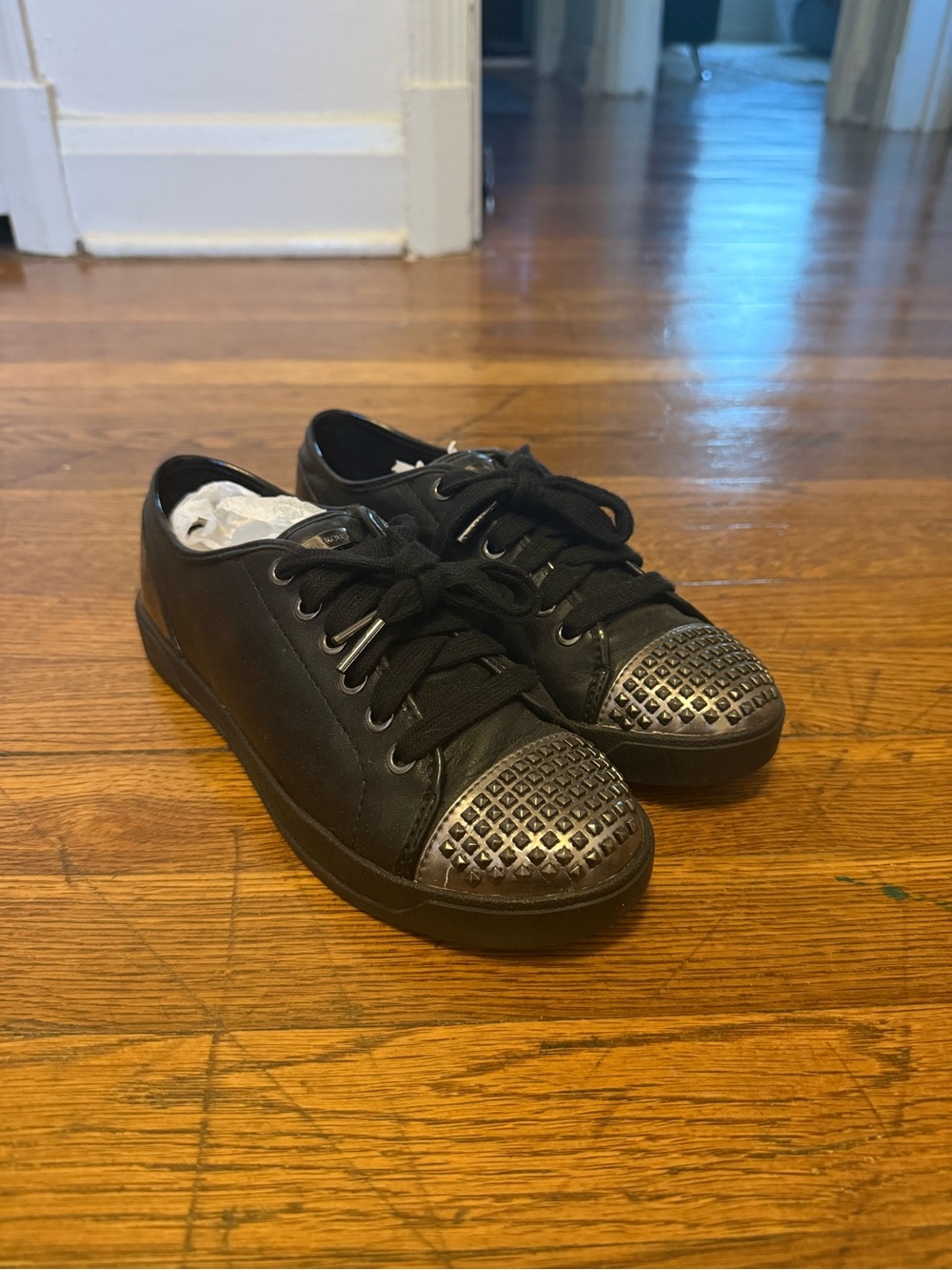 Michael Kors Black Sneakers with Gunmetal Studded Toe Caps